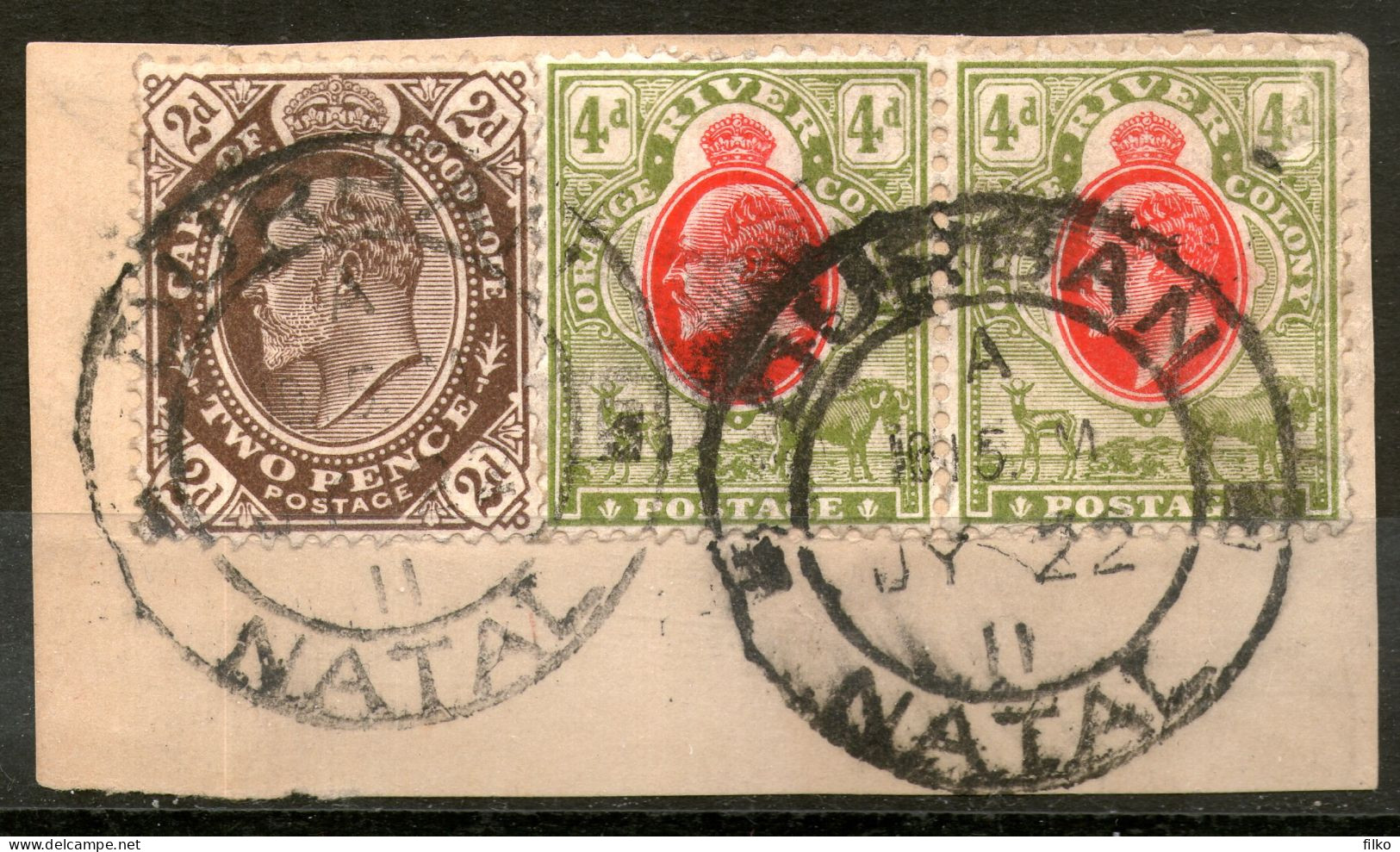 Orange River Colony Cut Squer Cancel,Durban 22.06.1911,Natal,used As Scan - Oranje Vrijstaat (1868-1909)