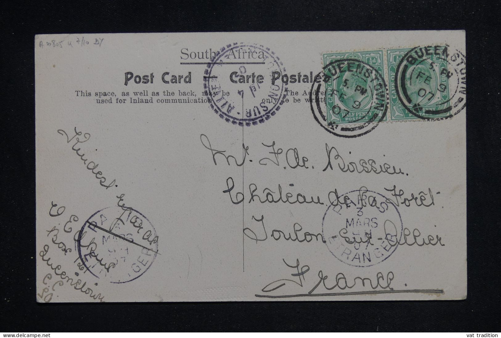 CAP DE BONNE ESPÉRANCE - Affranchissement De Queenstown Sur Carte Postale Pour La France En 1907 - L 151453 - Cape Of Good Hope (1853-1904)