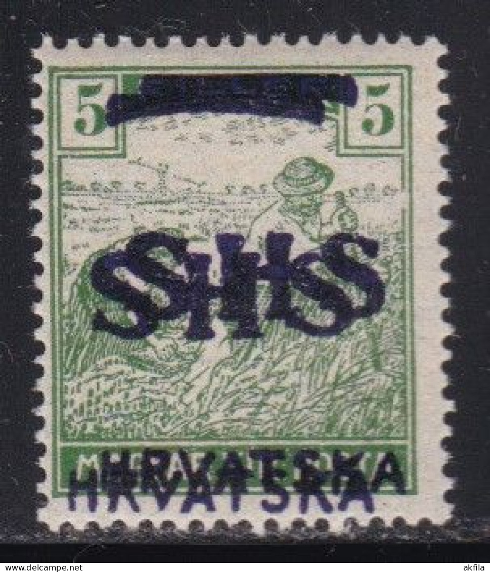 Yugoslavia SHS 1918 Issue For Croatia, Definitive Of 5f, Error-double Overprint, MNH Michel 68. - Ungebraucht