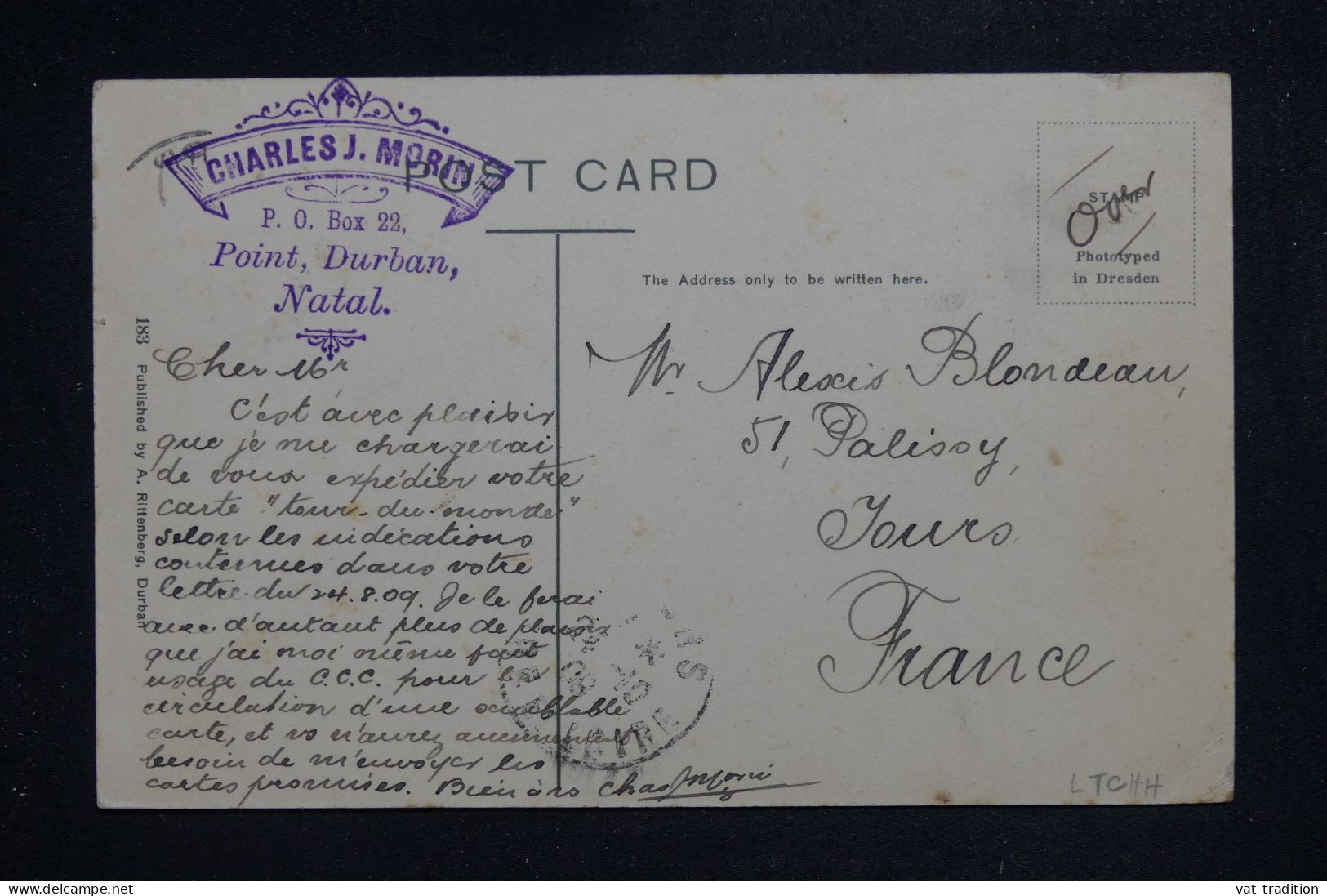 NATAL - Carte Postale De Durban  Pour La France En 1909  - L 151458 - Natal (1857-1909)