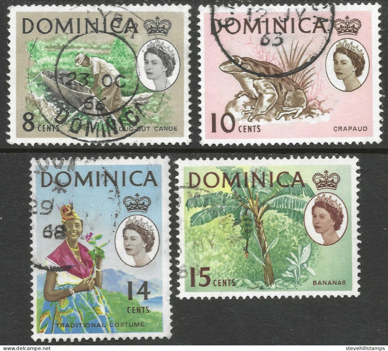 Dominica. 1963-65 QEII. 4 Used Values To 15c. SG 168. M4020 - Dominica (...-1978)