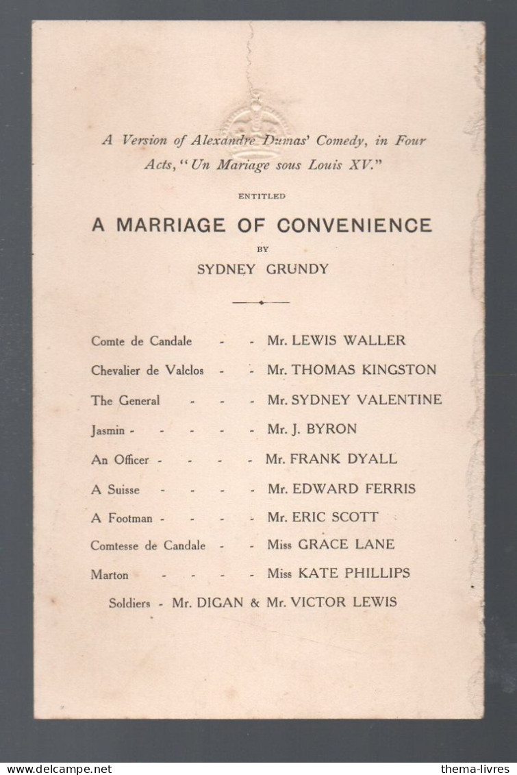 Programme  A MARIAGE OF CONVENIENCE 1903 ( PPP47033) - Programma's