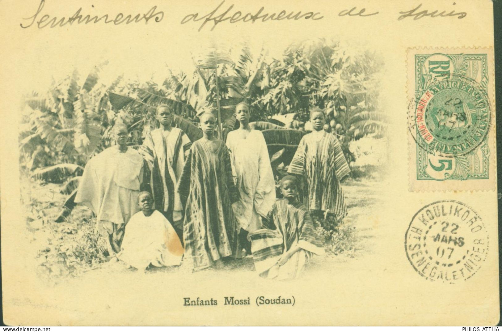 CPA Enfants Mossi Soudan YT N° 4 Haut Sénégal Et Niger CAD Koulikoro 22 MARS 1907 Haut Sénégal Niger Pour France - Covers & Documents