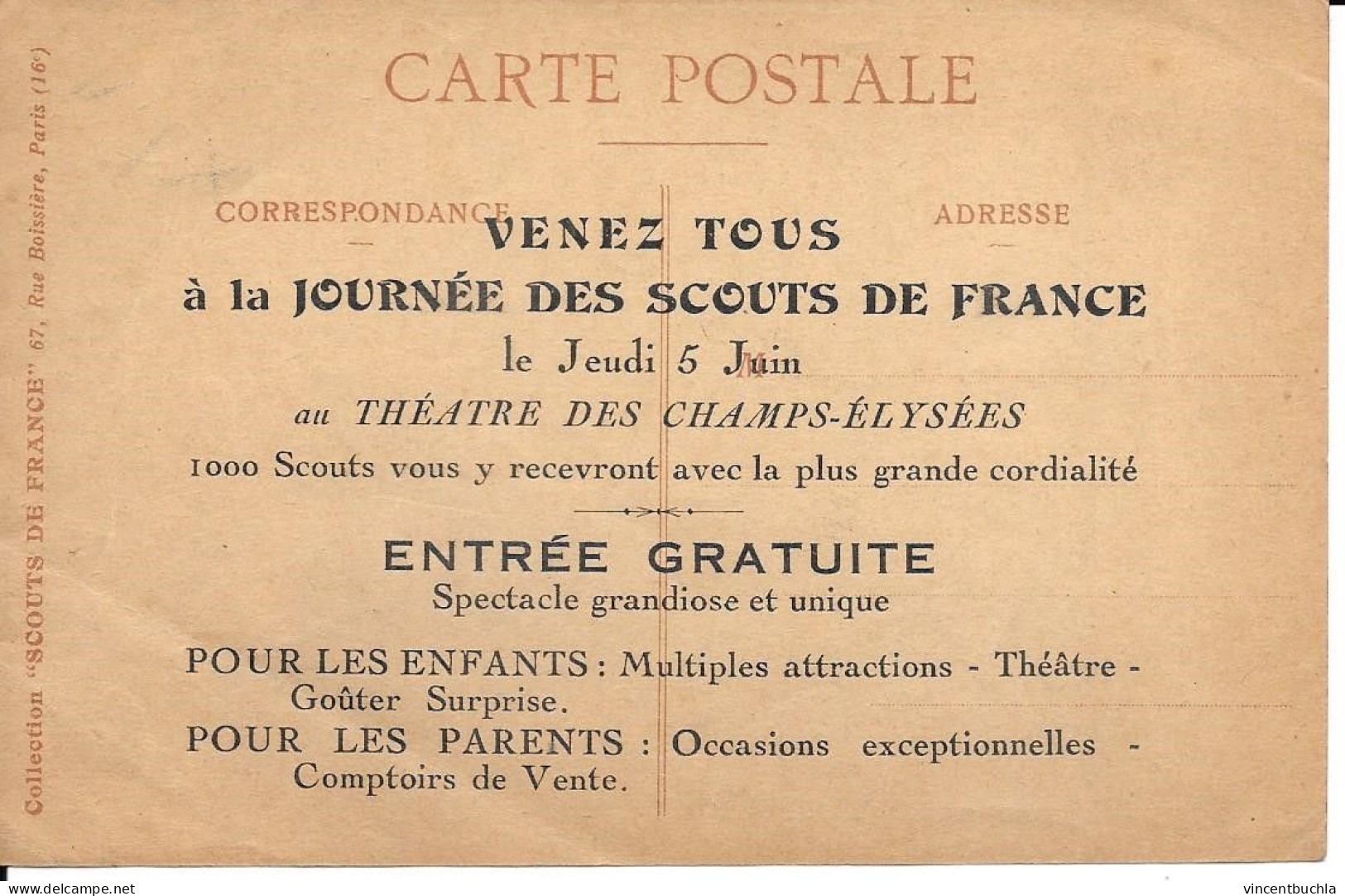 Carte Souple Fine Scout De France Loyal Pays 2 P. Coze; Dos Journées Scout France Théatre Champs Elysées Paris 5 Juin - Scoutisme