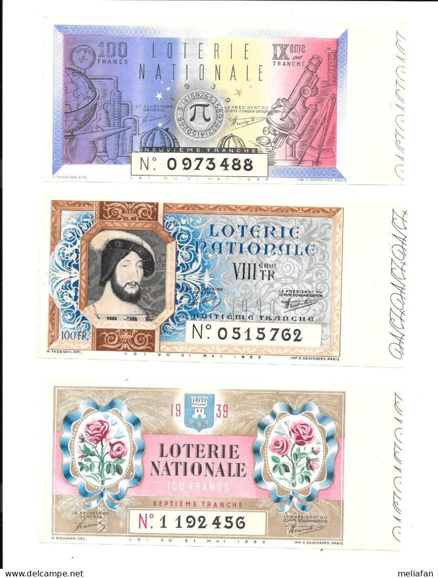 KB2262 - BILLETS DE LOTERIE NATIONALE - TRANCHES DE 1939 - Billetes De Lotería