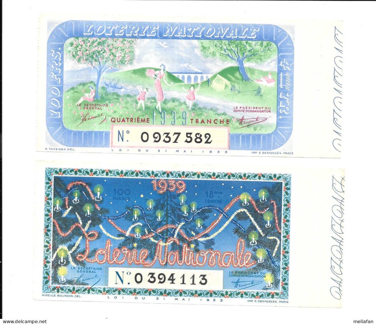 KB2262 - BILLETS DE LOTERIE NATIONALE - TRANCHES DE 1939 - Lottery Tickets