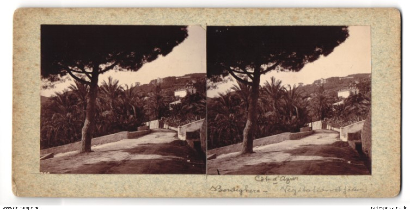 Stereo-Foto Unbekannter Fotograf, Ansicht Bordighera, Strasse Im Ort An Der Cote D`Azur  - Stereo-Photographie