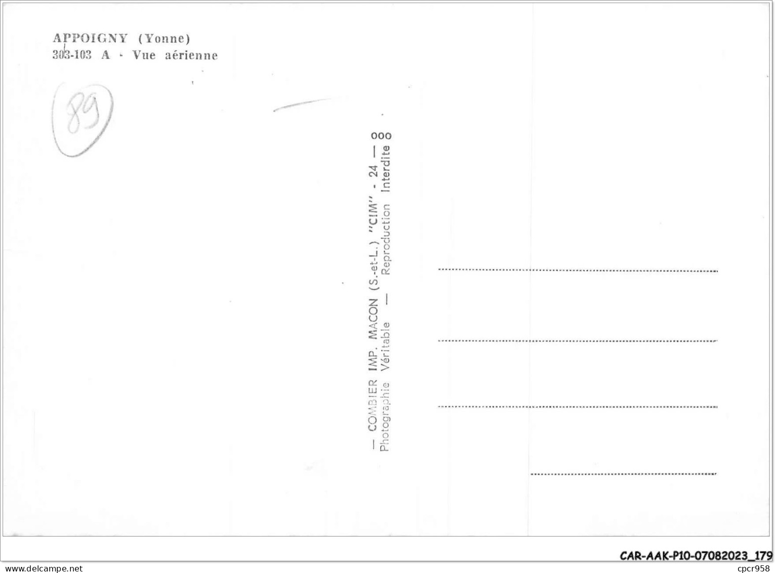 CAR-AAKP10-89-1069 - APPOIGNY - Vue Aérienne - Appoigny