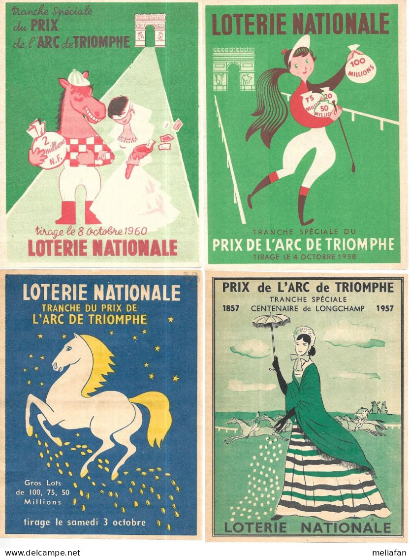 KB1806 - DEPLIANTS LOTERIE NATIONALE - HIPPISME - PRIX DE L'ARC DE TRIOMPHE 1952 1957 1958 1959 1960 1962 1963 - Lottery Tickets