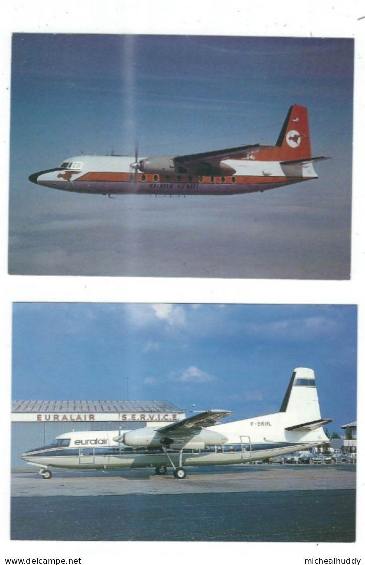 2 POSTCARDS AIRCRAFT  FOKER F27  MALAYAN AIRWAYS / EURALAIR - 1946-....: Moderne