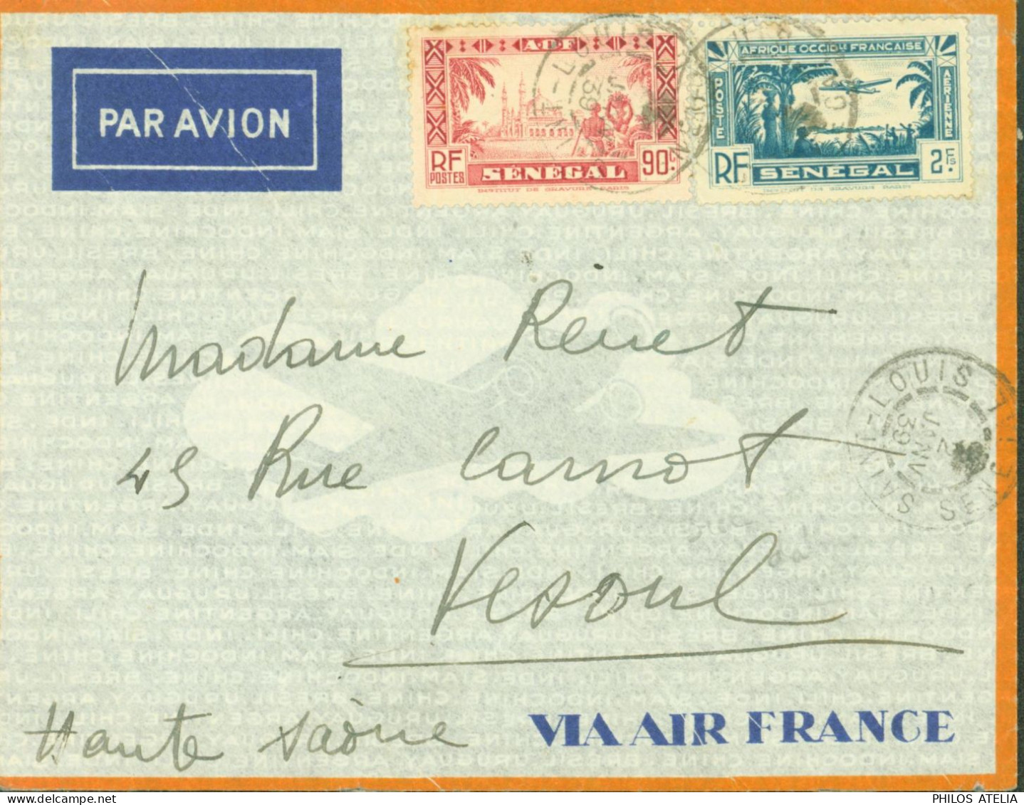 Sénégal Par Avion Via Air France YT Sénégal N°128 + Poste Aérienne N°5 CAD Saint St Louis 2 JANVIER 1939 - Posta Aerea