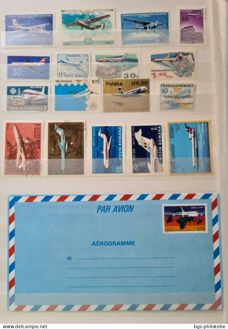Collection de timbres sur le thème des Avions.