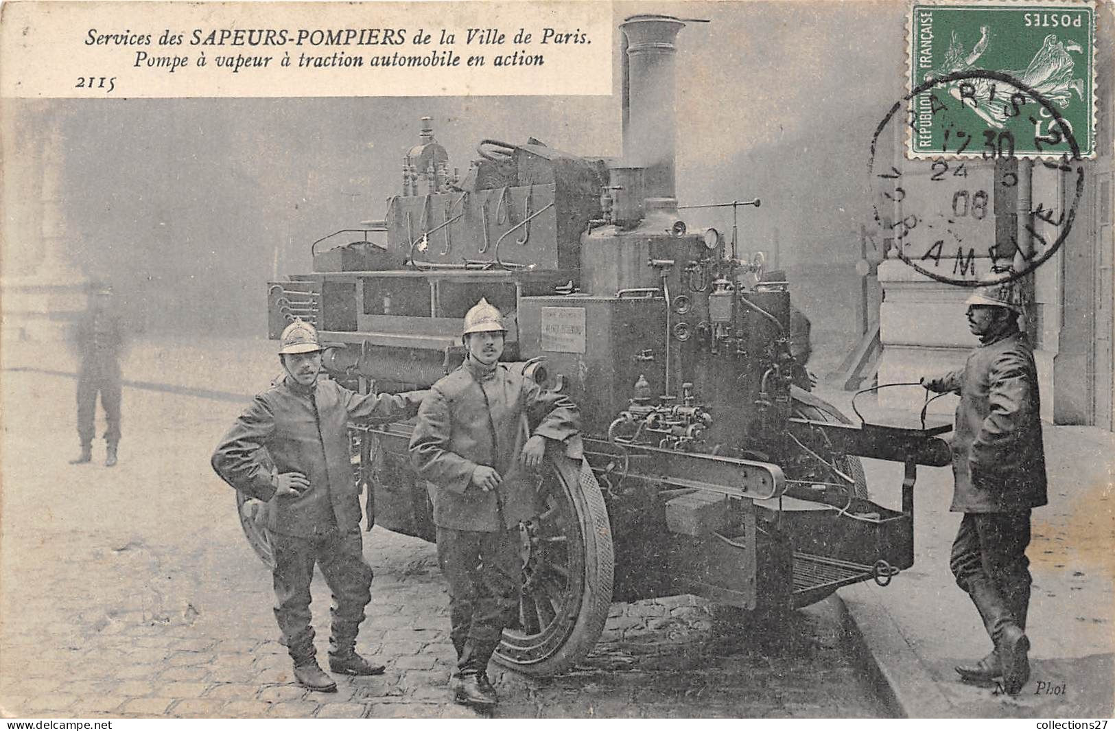 PARIS-SERVICES DES SAPEURS POMPIERS DE LA VILLE DE PARIS- POMPE A VAPEUR A TRACTION AUTOMOBILE EN ACTION - Unclassified