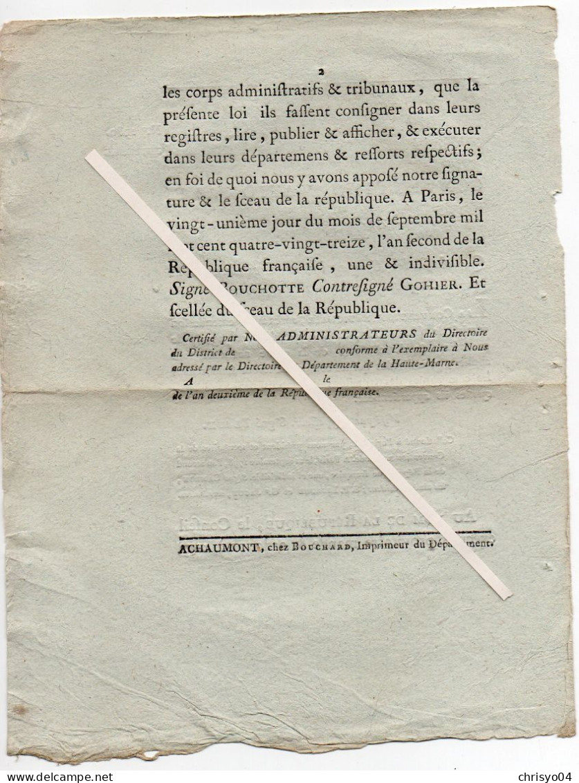 3V4x   Décret De La Convention Nationale 1793 Compagnies De Grenadiers Et Chasseurs De La Garde Nationale - Décrets & Lois