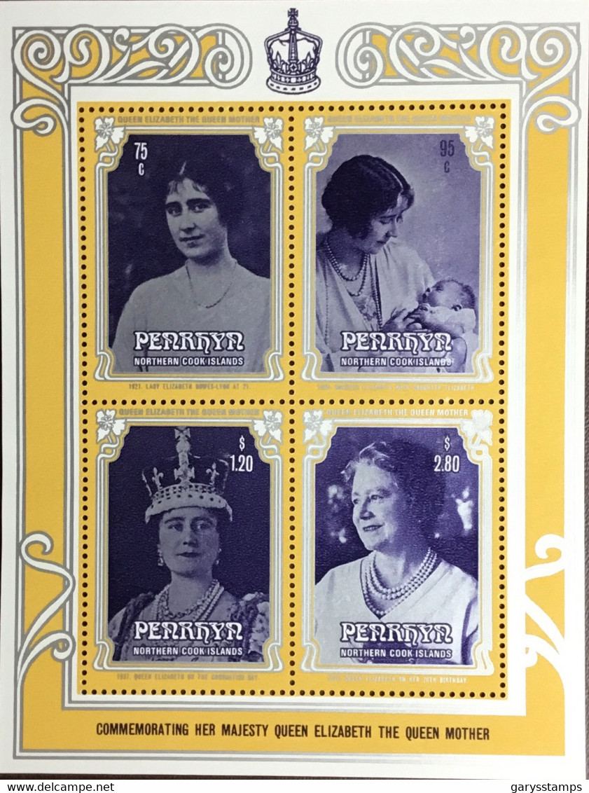 Penrhyn 1986 Queen Mother’s 80th Birthday Minisheet MNH - Penrhyn