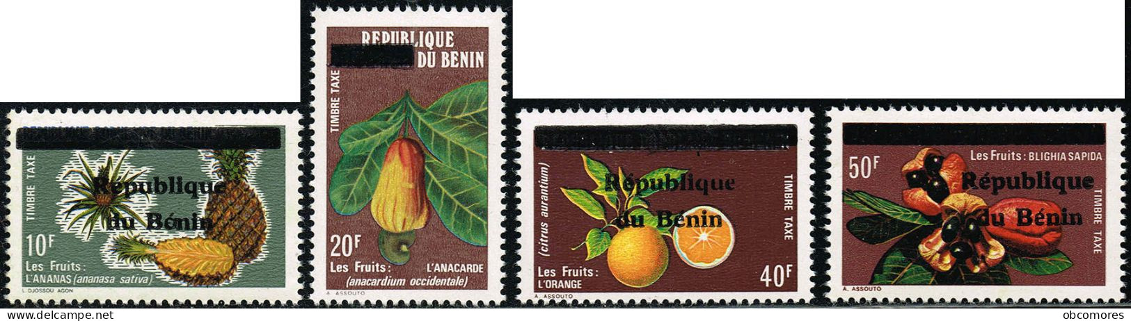 Benin TAXE 10 F To 50 F Overprint Surcharge - Mi Portomarken 11 To 14 - Fruits - MNH ** RARE - Bénin – Dahomey (1960-...)