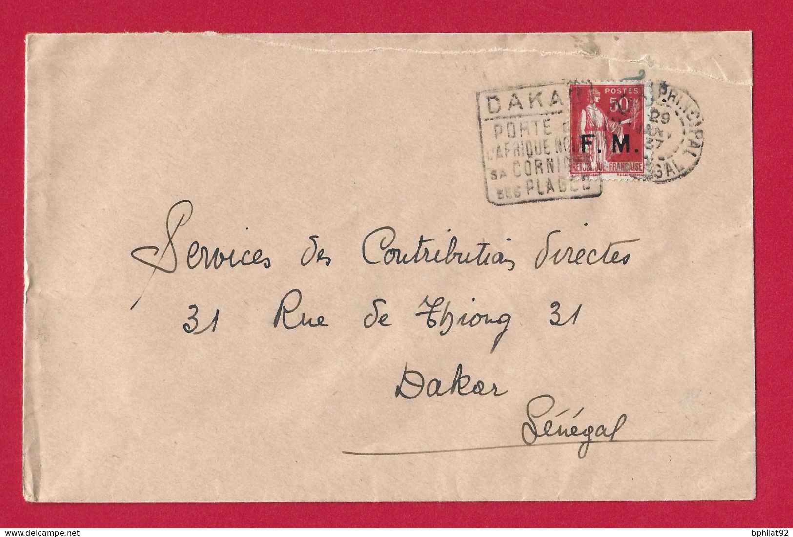 !!! SÉNÉGAL, LETTRE FM TYPE PAIX POUR DAKAR DE 1937, AFFRANCHISSEMENT DAGUIN - Lettres & Documents