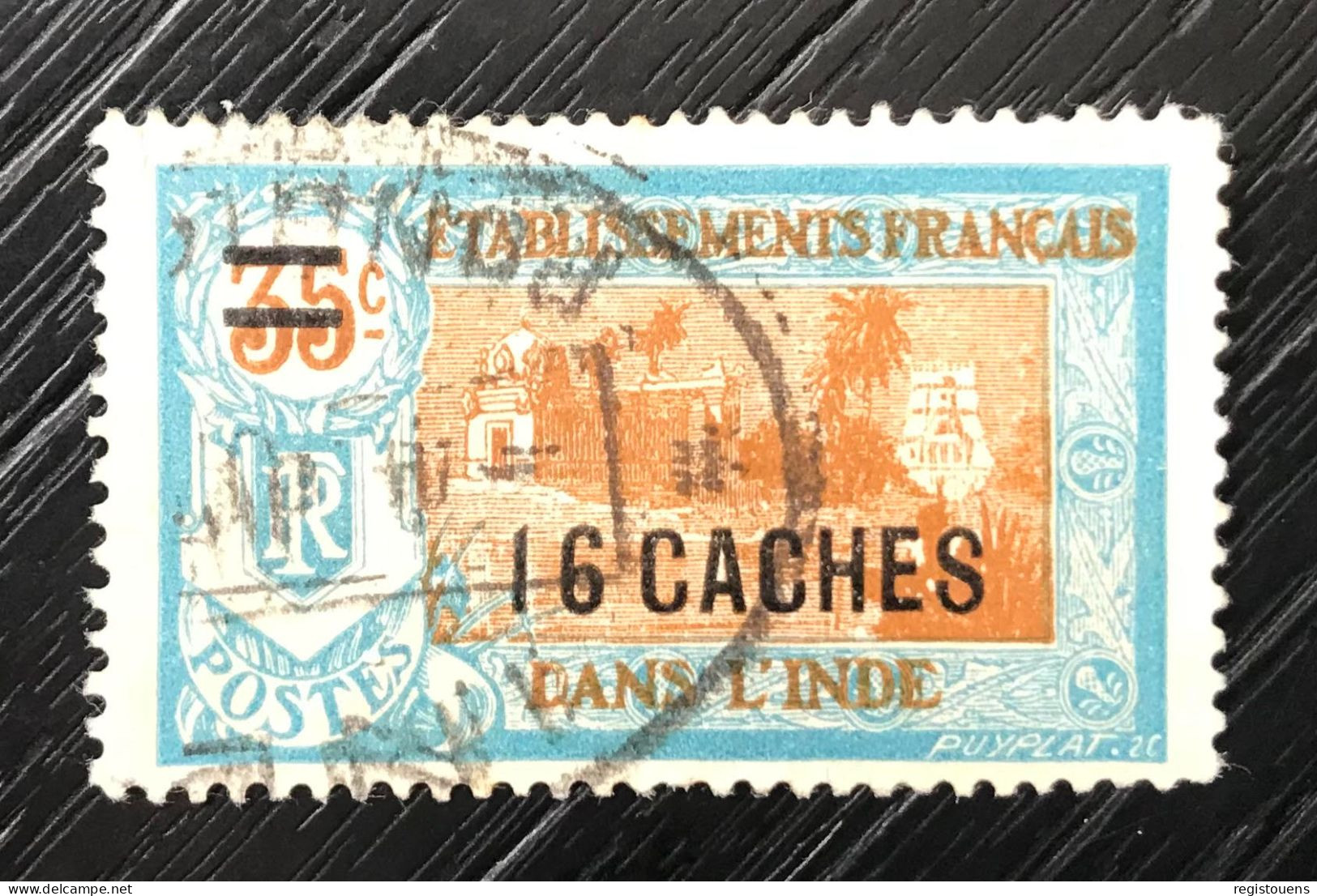 Timbre Oblitéré Etablissements Français De L' Inde 1928 - Oblitérés