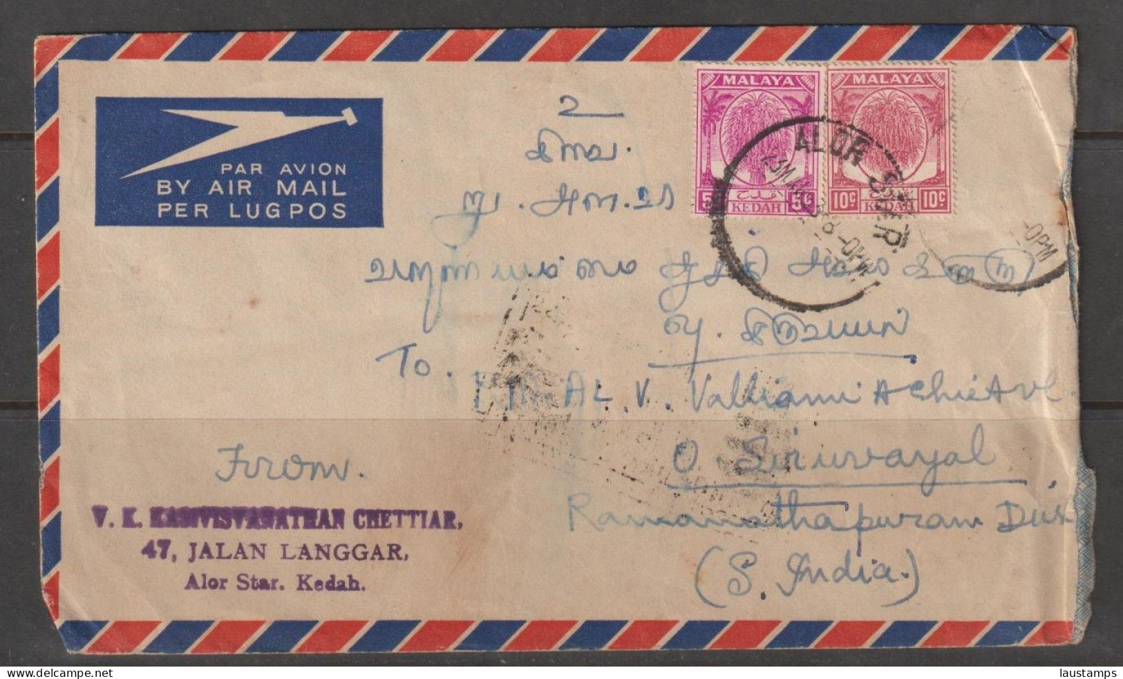 Malaya, Kedah, Alor Star To India Dated 23 Mar 53 Cover - Malasia (1964-...)