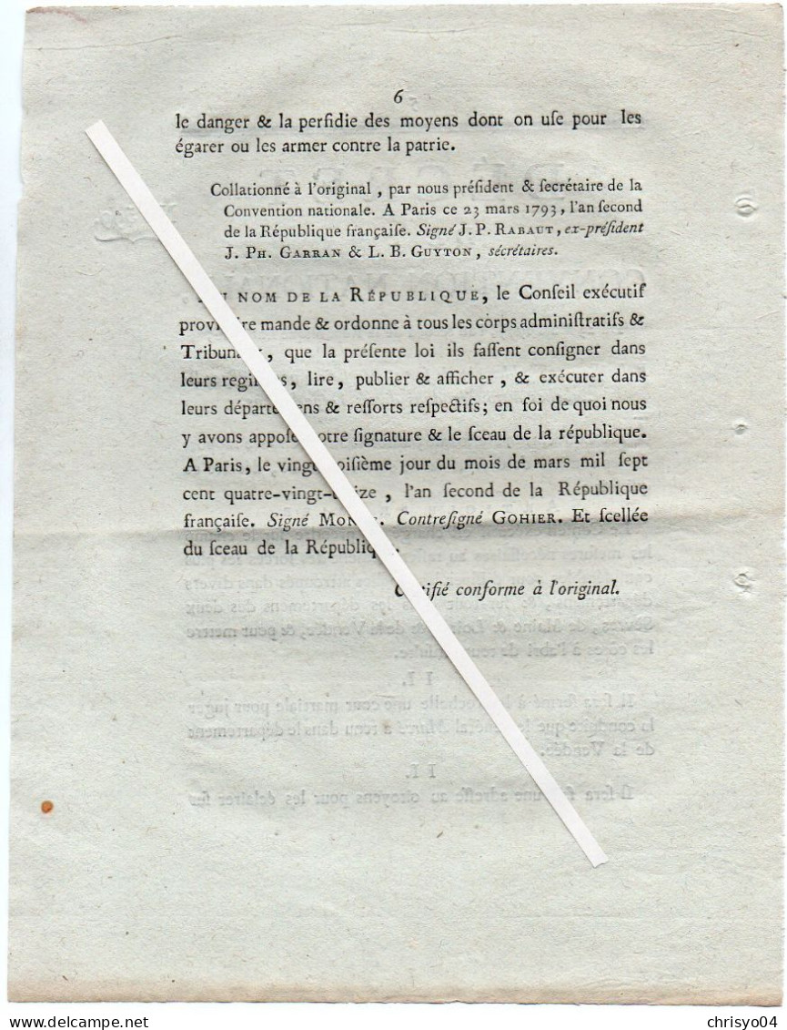 3V4x   Décret De La Convention Nationale 1793 Rassemblements De Forçes Dissiper Rebelles Attroupés Départements - Décrets & Lois