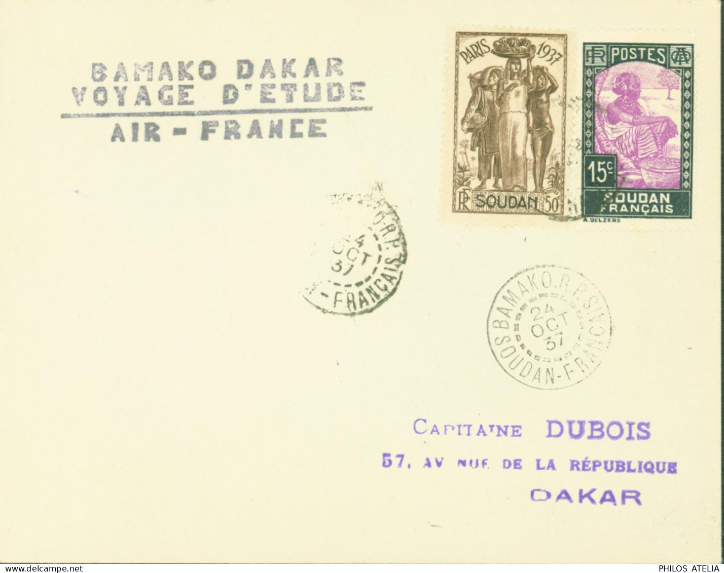 Avion Soudan Français YT N°65 96 CAD Bamako Soudan Français 24 10 37 Cachet Bamako Dakar Voyage D'étude Air France - Storia Postale