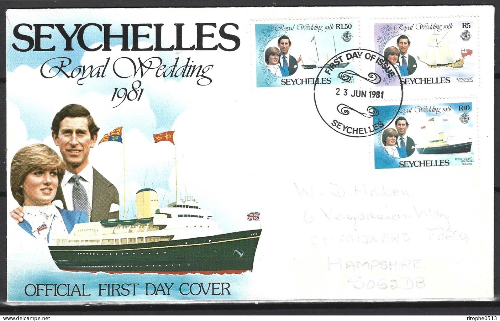 SEYCHELLES. Timbres De 1981 Sur Enveloppe 1er Jour. Mariage Du Prince Charles Et De Lady Di. - Seychelles (1976-...)