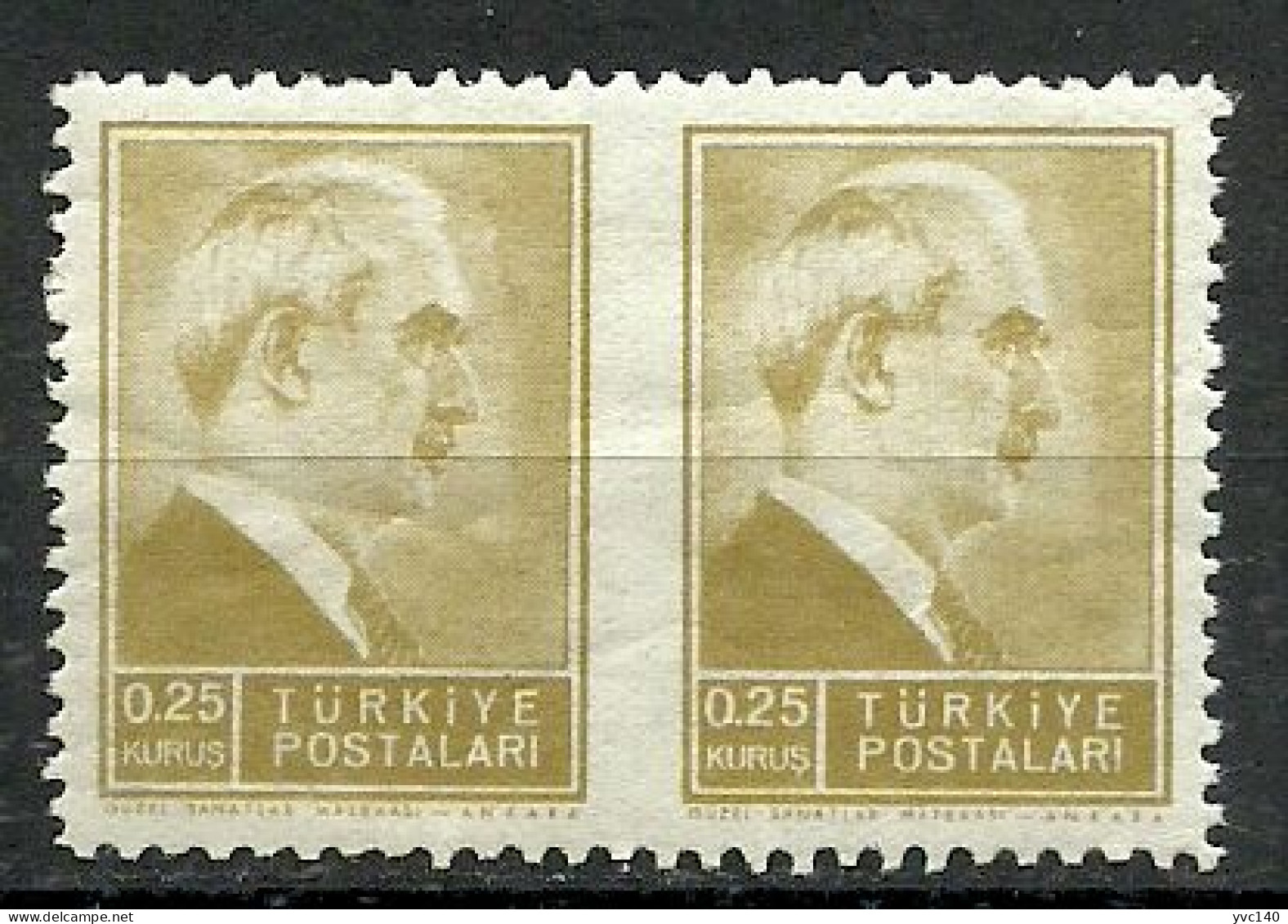 Turkey; 1942 1st Inonu Issue 0.25 K. ERROR "Partially Imperf." - Ongebruikt