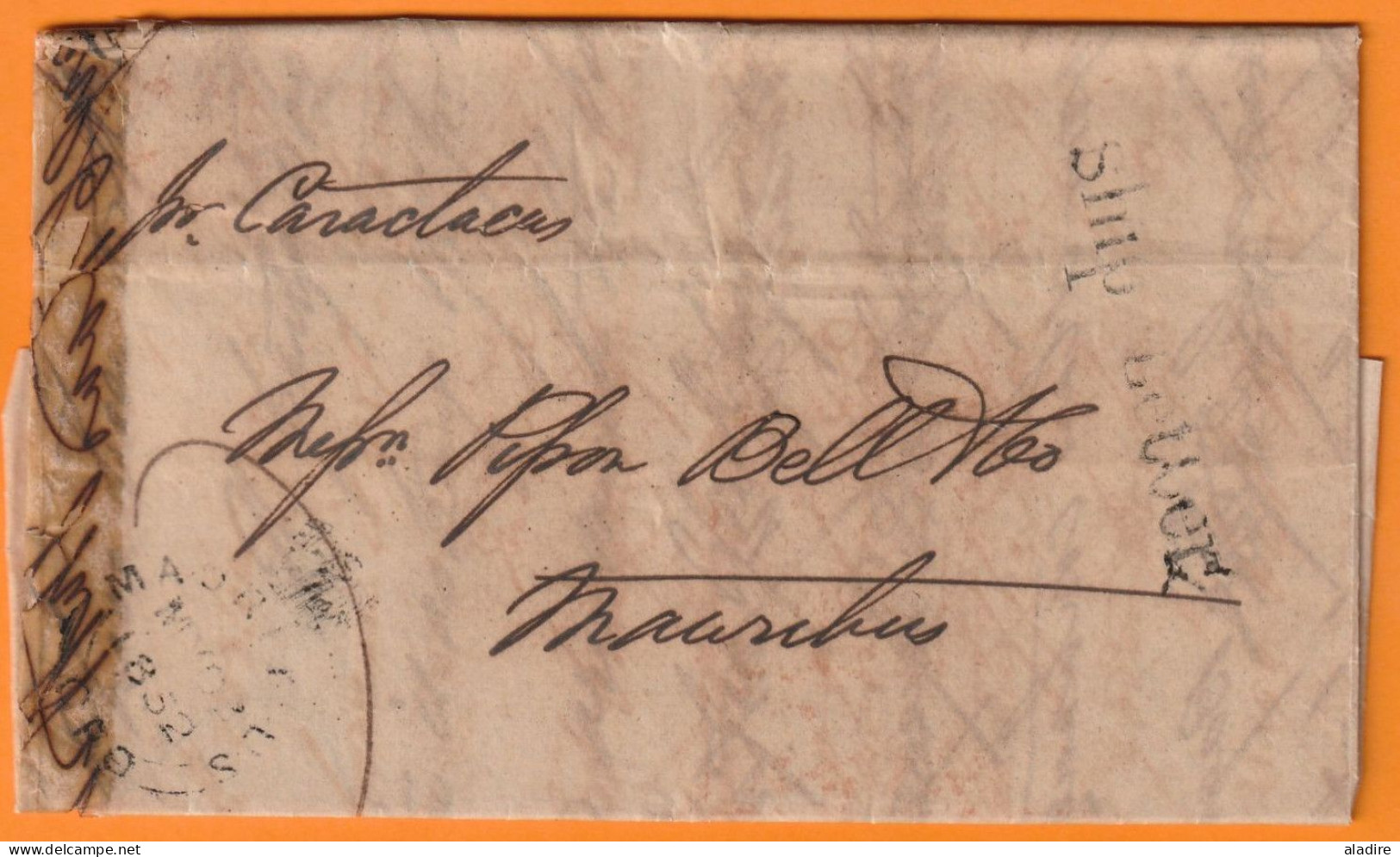 1852 - Folded SHIP LETTER From CALCUTTA (Kolkata), Inde To MAURITIUS,  île Maurice - Arrival Stamp - ...-1852 Prefilatelia