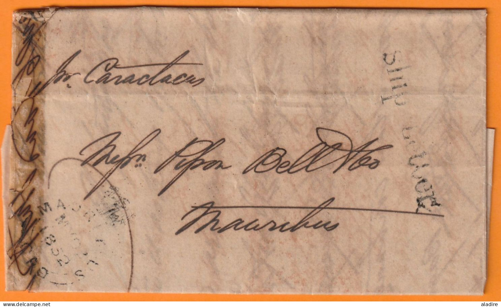 1852 - Folded SHIP LETTER From CALCUTTA (Kolkata), Inde To MAURITIUS,  île Maurice - Arrival Stamp - ...-1852 Prephilately