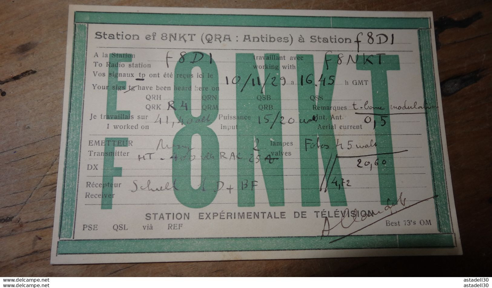 QSL - FRANCE, ANITBES 1929, Station Experimentale De Télévision ........... PHI ..... QSL-10 - Radio Amateur