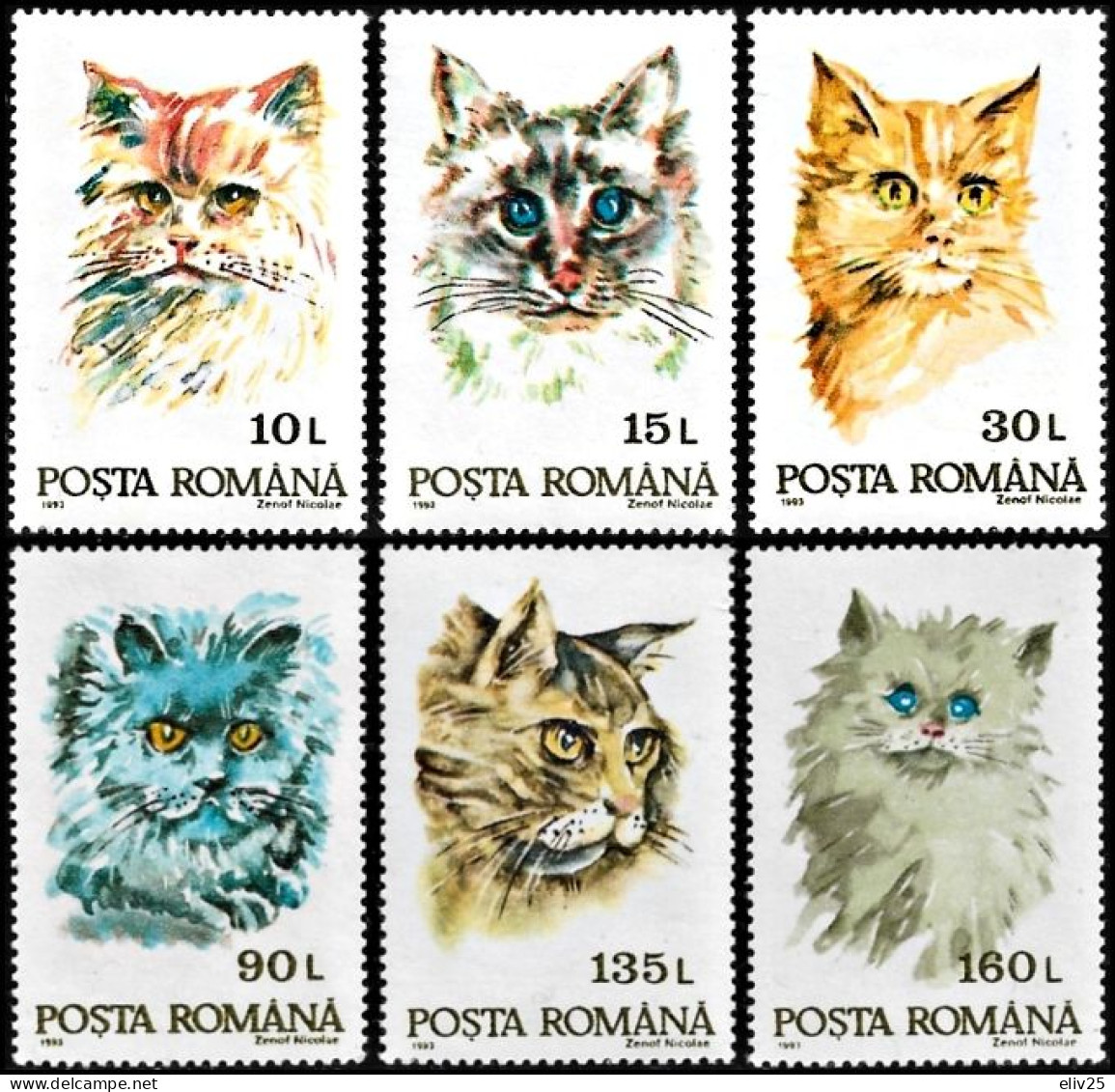 Romania 1993, Cats - 6 V. MNH - Katten