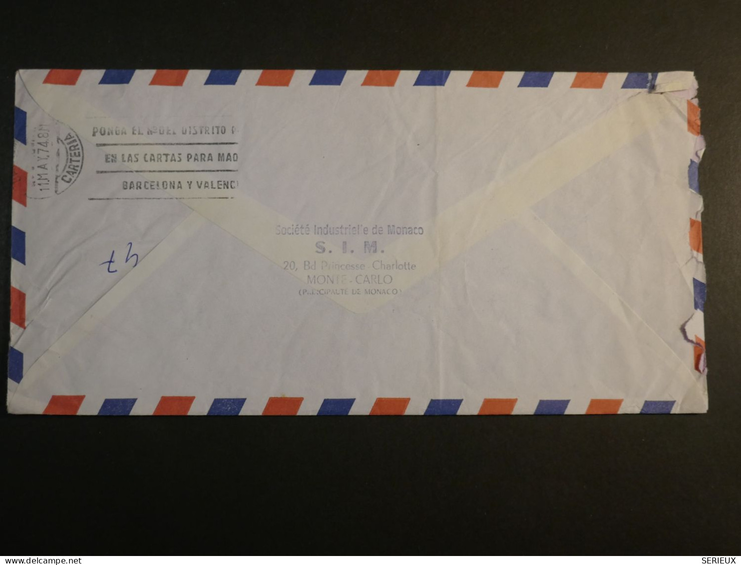 DM 16 MONACO LETTRE  RECO 1974 MONTE CARLO A BARCELONA ESPANA  +AFF. INTERESSANT++++ - Cartas & Documentos