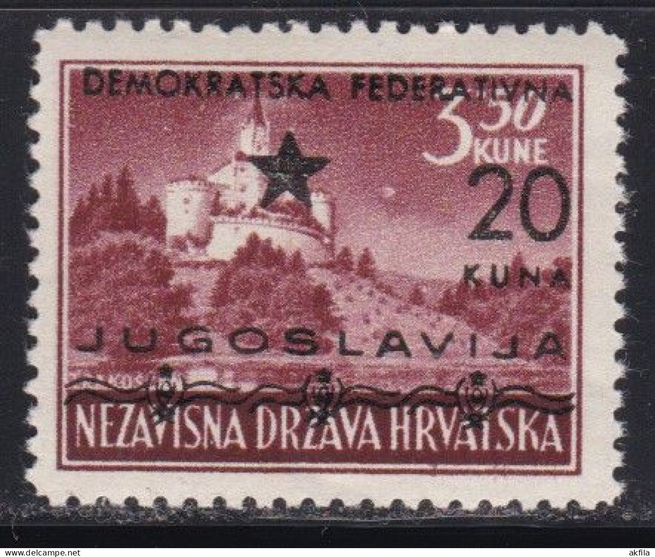 Yugoslavia 1945 Croatia Split, Auxiliary Edition, Value Of HRK 20/3.50, Pair Offset, MNH - Nuovi