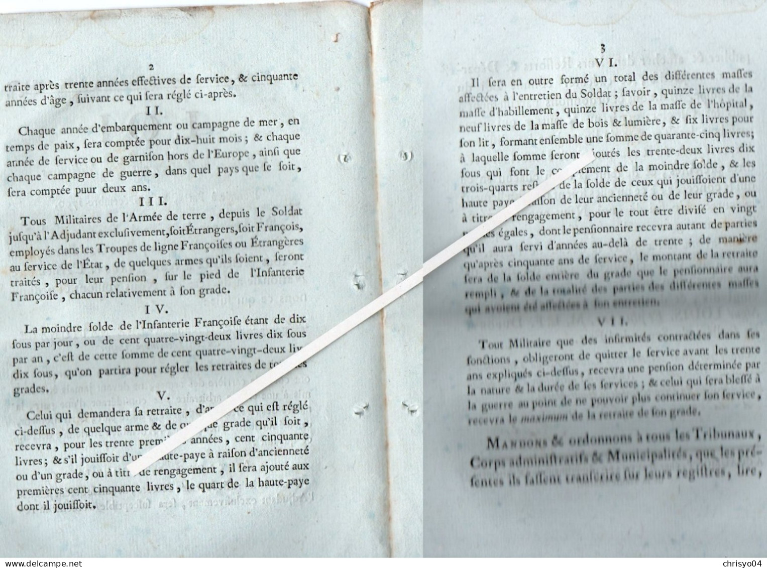 3V4x   Langres Loi 1790 Relative Au Traitement Des Militaires Armée Française - Decreti & Leggi