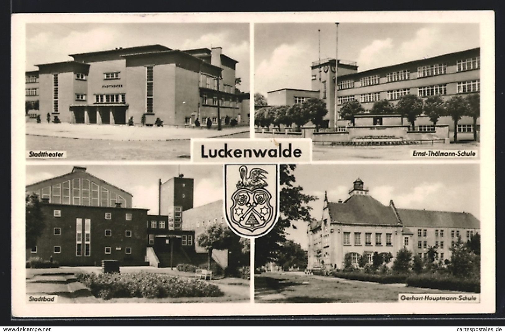 AK Luckenwalde, Ernst-Thälmann-Schule, Stadtbad  - Luckenwalde