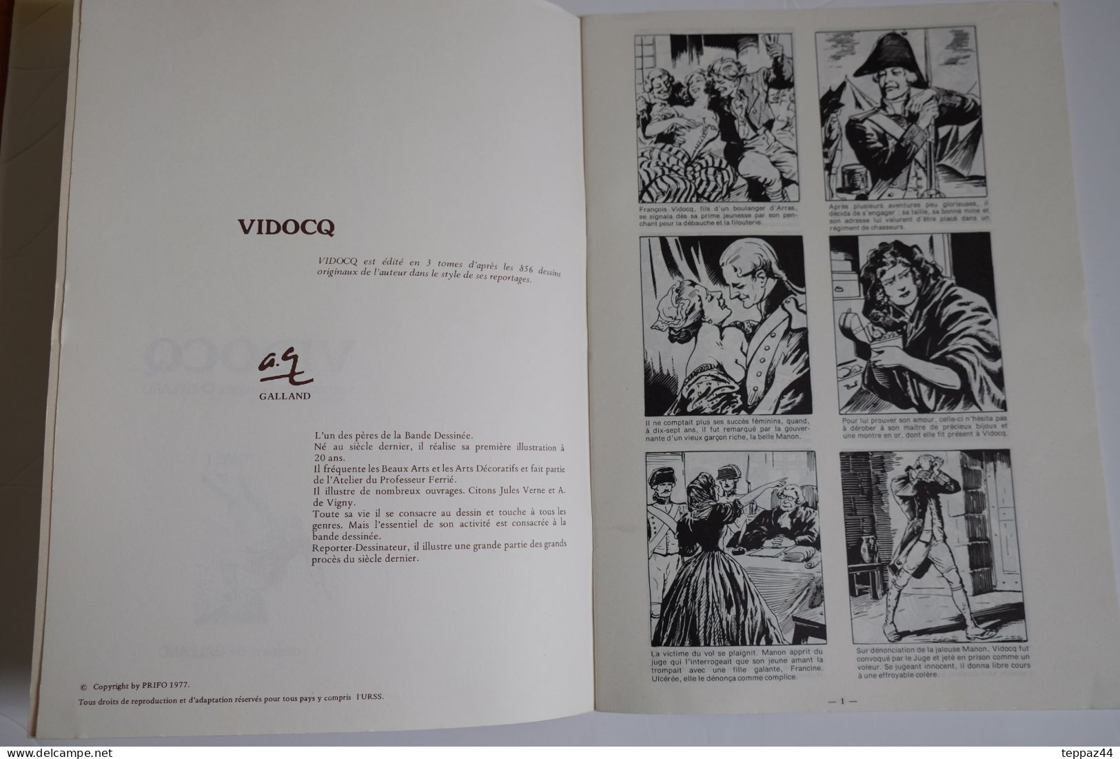 BD VIDOCQ TOME I CHEYLARD DESSINS GALLAND 1977 LES GRANDS SUCCES DE LA BANDE DESSINEE - Other & Unclassified