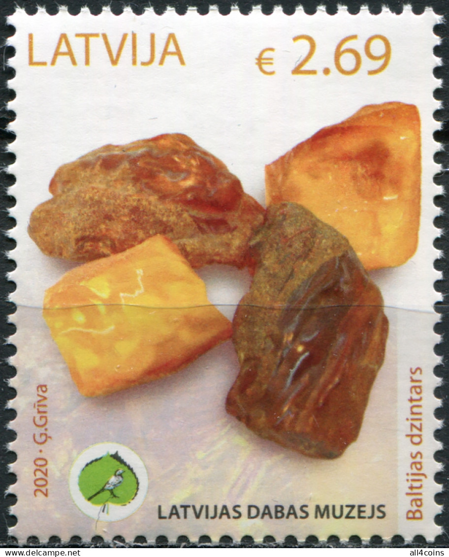 Latvia 2020. Exhibits Of Museum Of Nature - Amber (MNH OG) Stamp - Lettonia