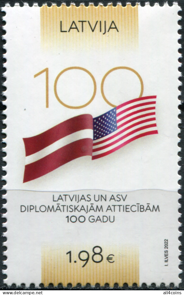 Latvia 2022. Diplomatic Relations With The United States (MNH OG) Stamp - Lettonia