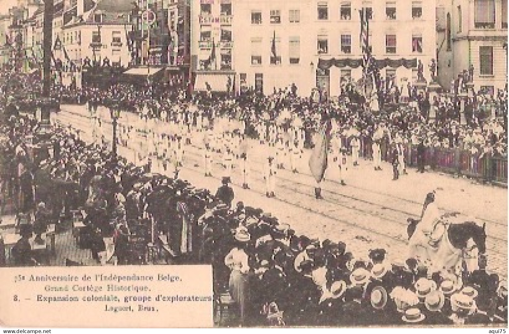 75E Anniversaire De L'Indépendance Belge .Grand Cortège Historique 8-Expansion Coloniale Groupe D'Explorateurs - Festivals, Events