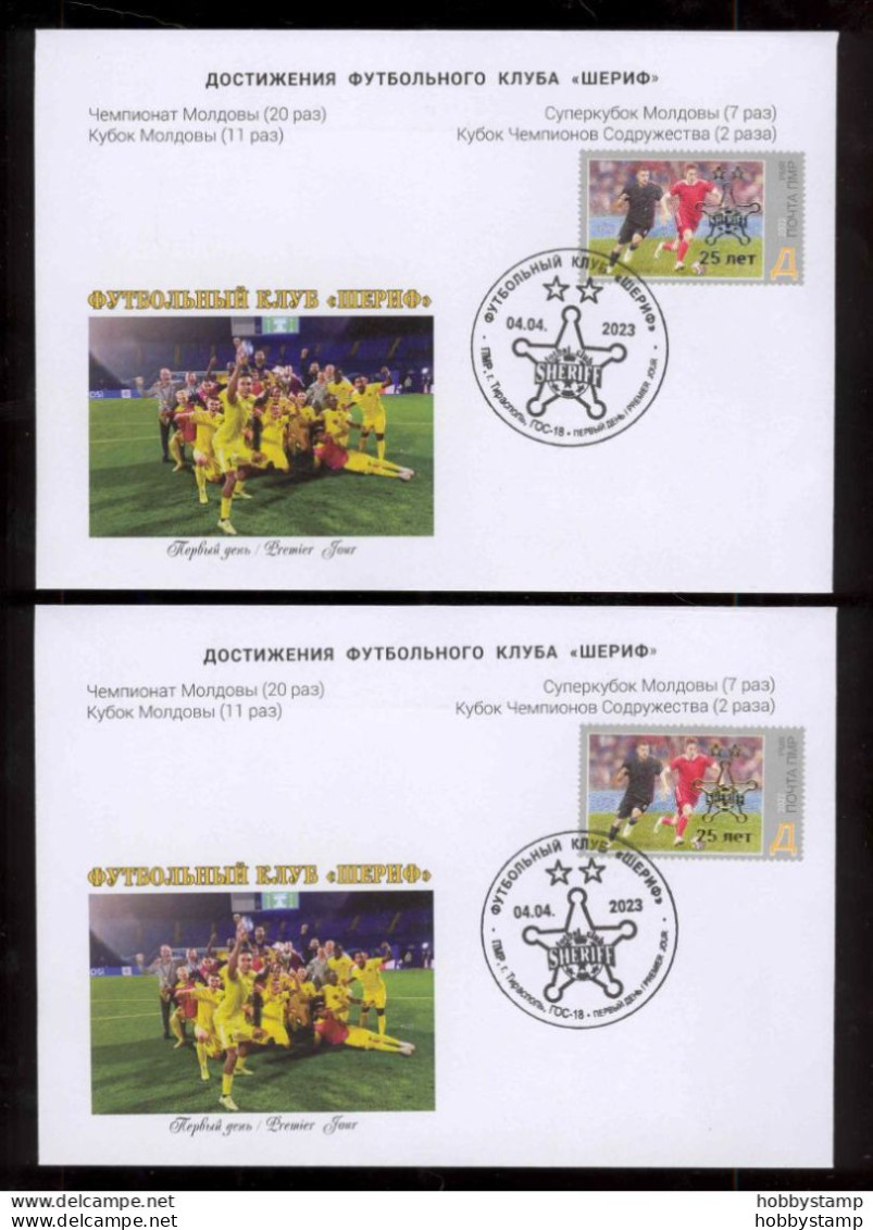 Label Transnistria 2023 25th Anniversary Of Sheriff Football Club 2 FDCs Gold&silver Overprint - Fantasy Labels