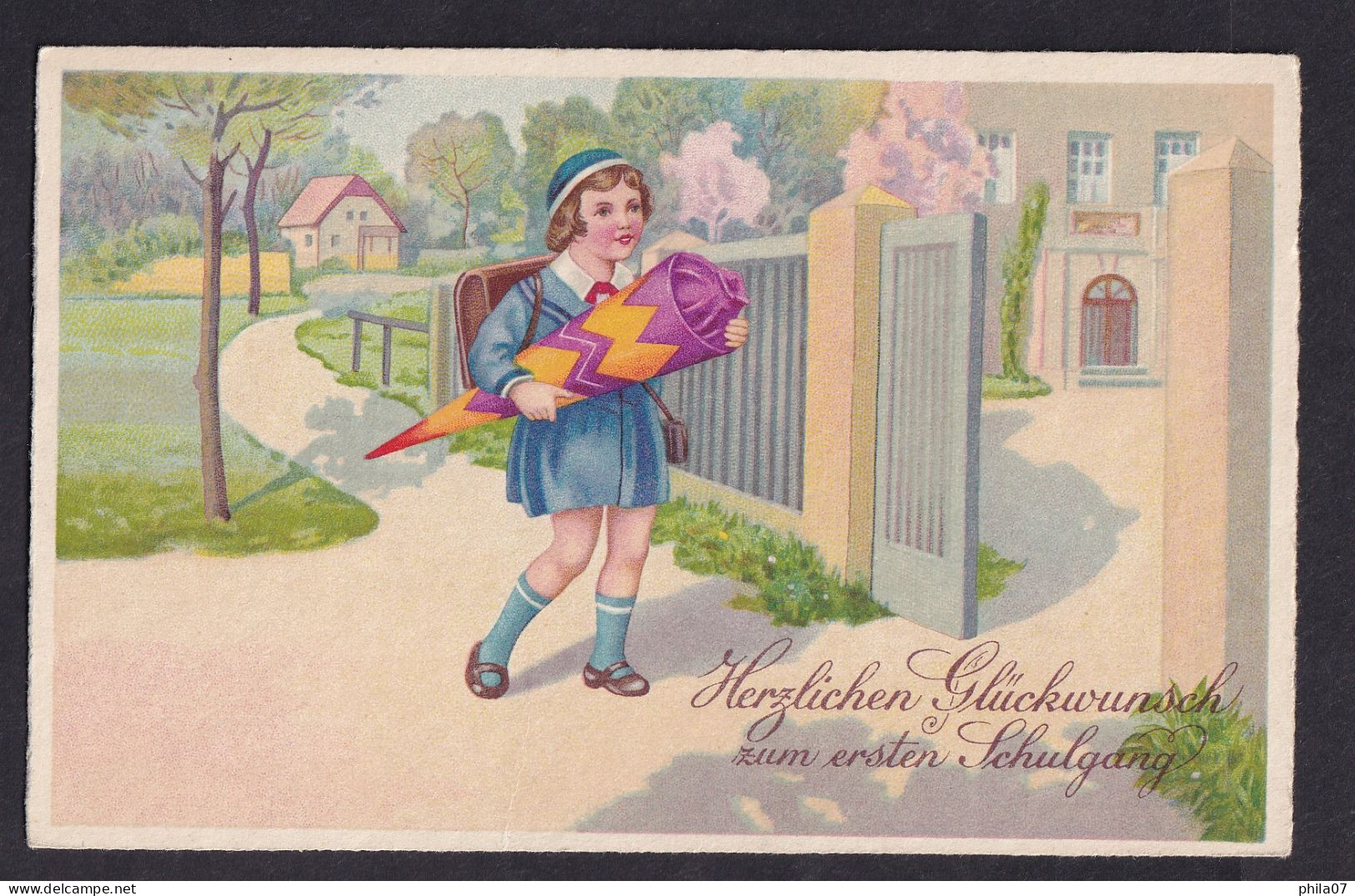 Herzlichen Gluckwunsch Zum Ersten Schulgang / Amag 3114 / Postcard Not Circulated With Text, 2 Scans - Premier Jour D'école