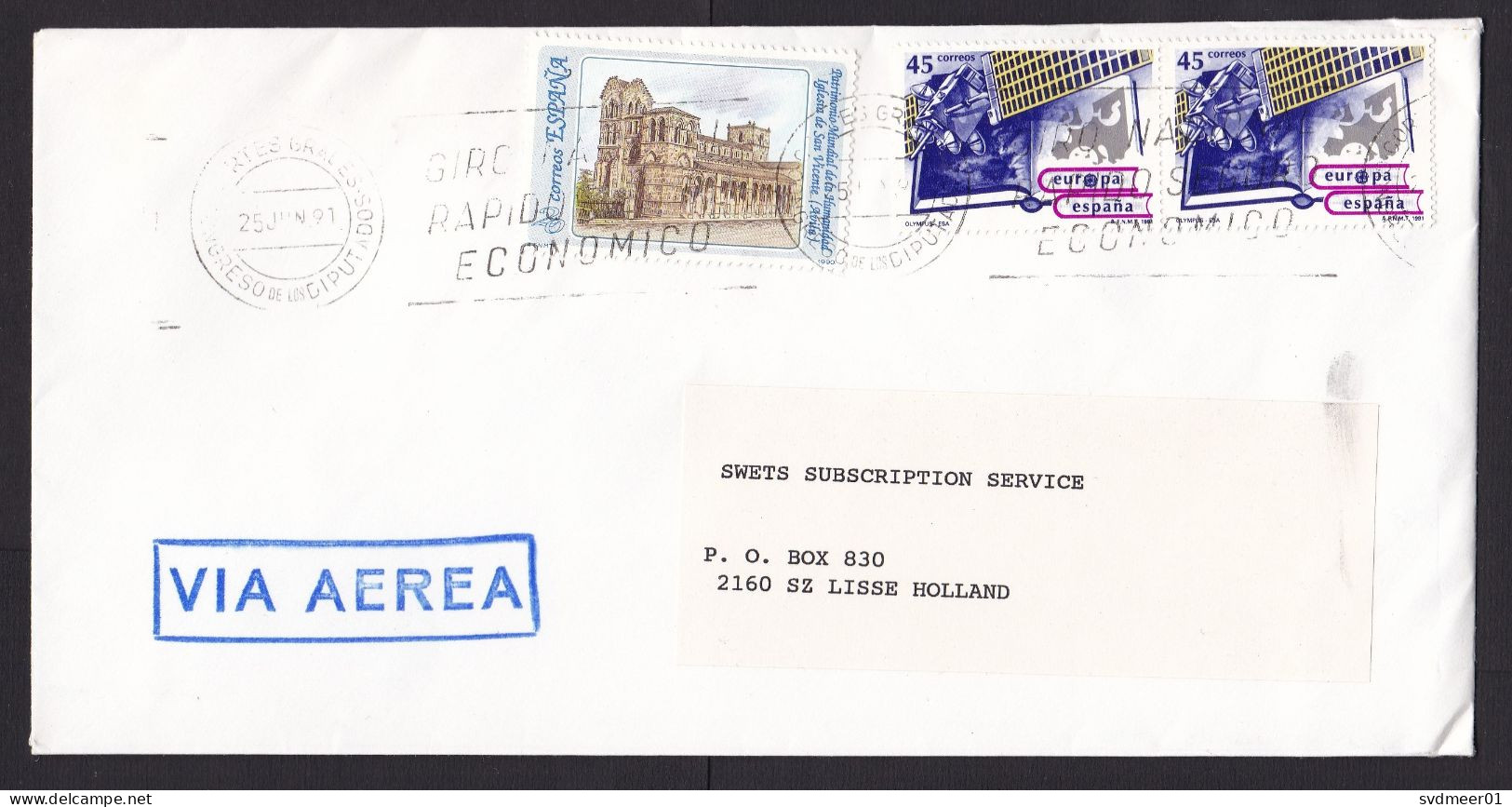 Spain: Airmail Cover To Netherlands, 1991, 3 Stamps, Satellite, Space, Europa, Church, Heritage, History (traces Of Use) - Lettres & Documents