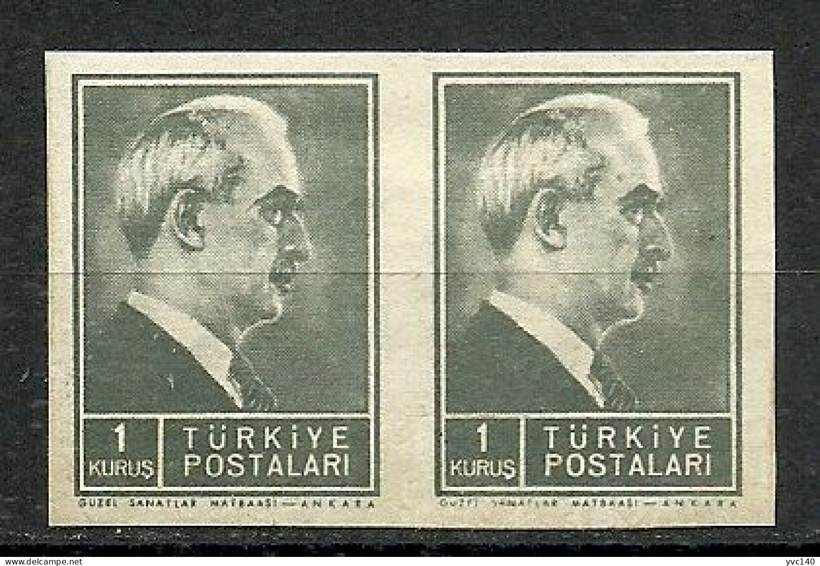 Turkey; 1942 1st Inonu Issue 1 K. ERROR "Imperf. Pair" - Unused Stamps