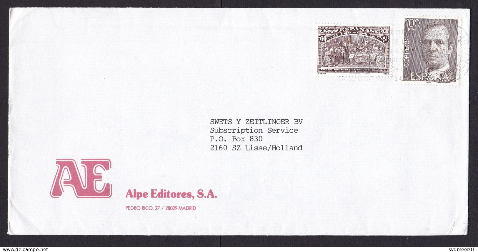 Spain: Cover To Netherlands, 2 Stamps, King, History (minor Crease) - Lettres & Documents