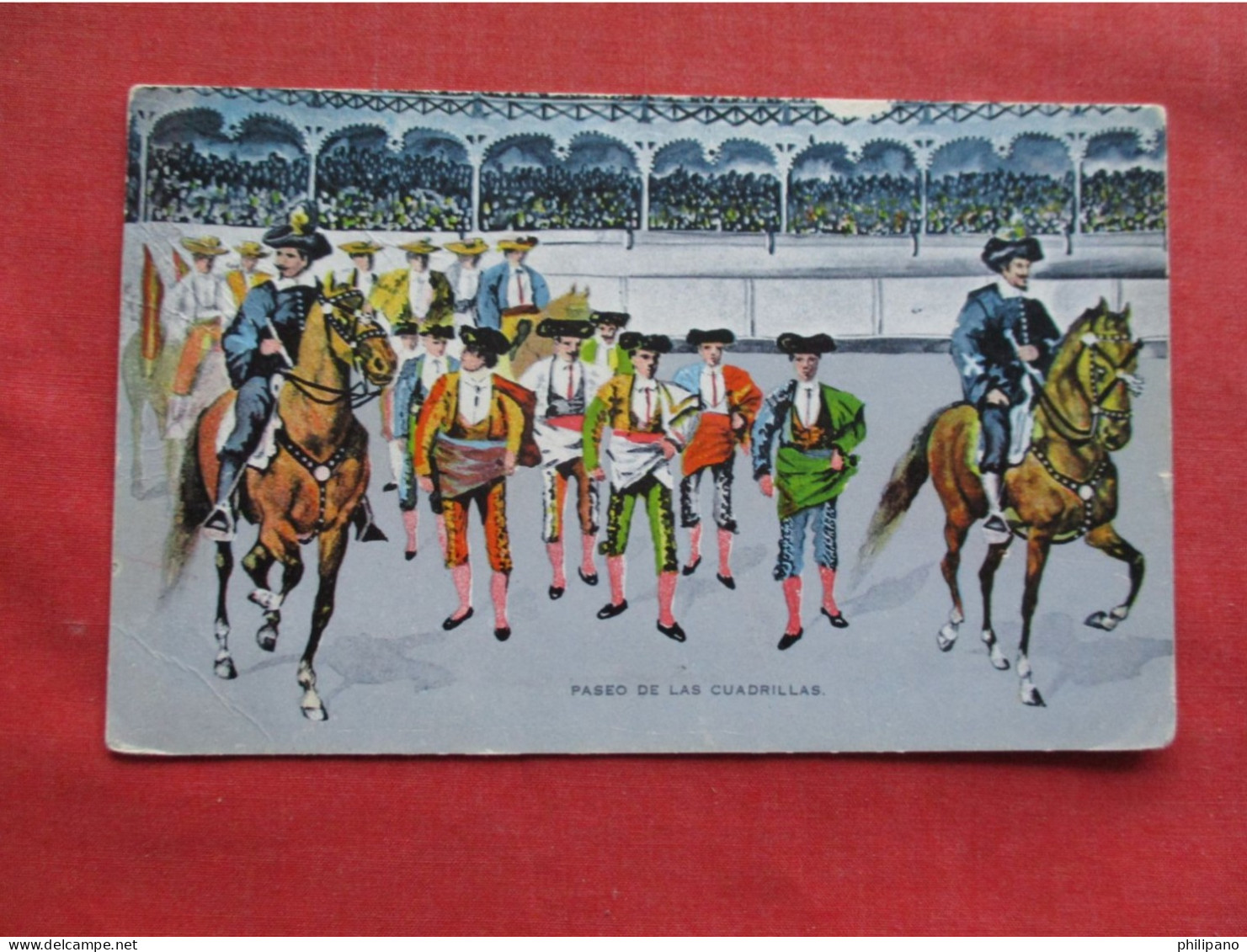 Paseo De Las Cuadrillas.  Bull Fighters. Paper Peel In Stamp Box Backside. Ref 6374 - Corridas