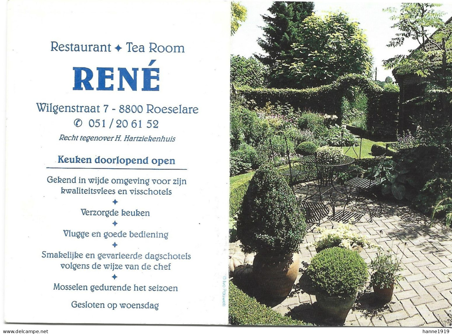 Roeselare Wilgenstraat Restaurant Tea Room René Kalender 2005 Calendrier Htje - Small : 2001-...