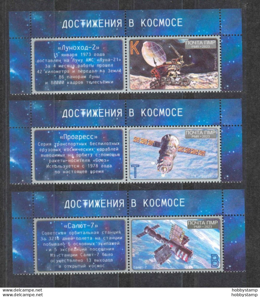 Label Transnistria 2023 Achievements In Space Lunokhod-2 - Progress - Salyut-7 3v**MNH + 3 Labels - Etichette Di Fantasia