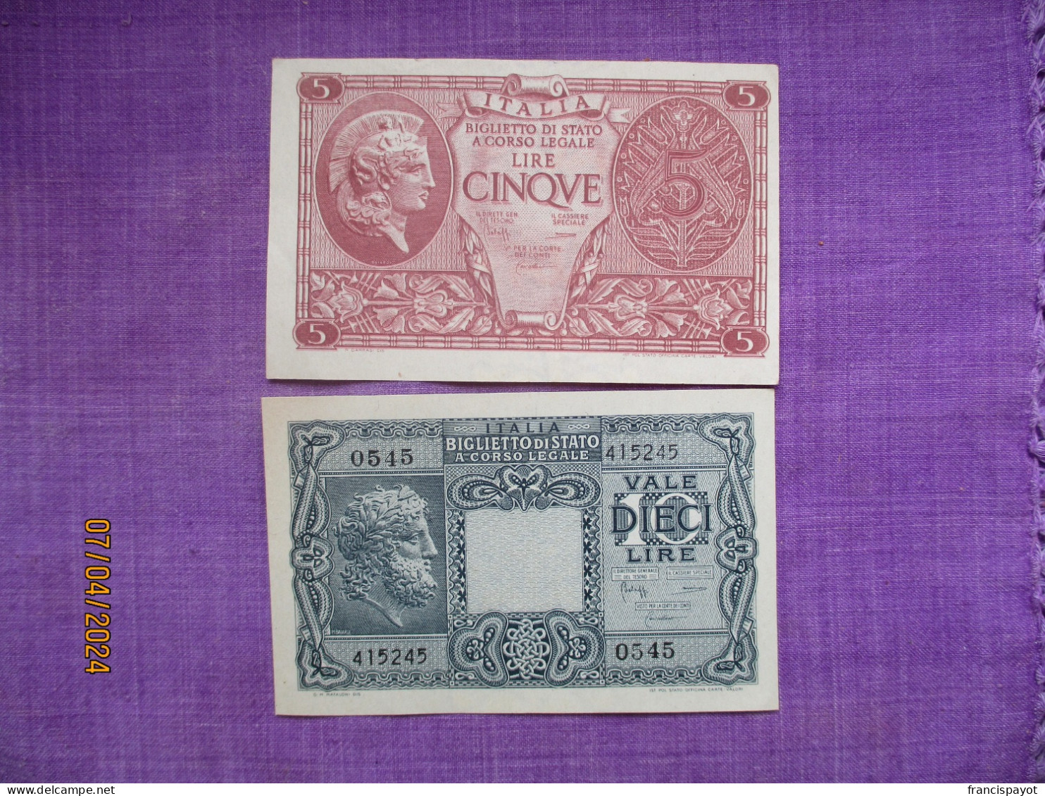 Italia Biglietti Di Stato 5 & 10 Lire 1944 - Italia – Colecciones