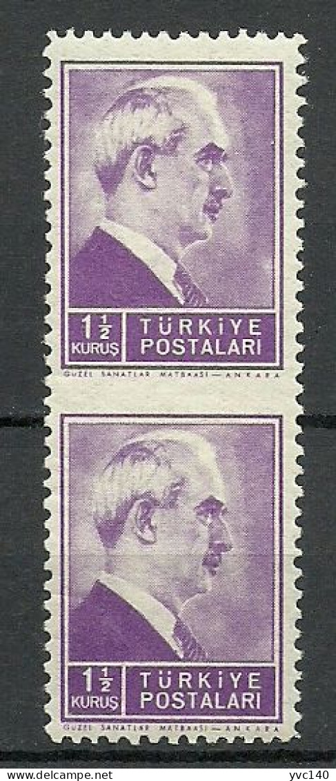 Turkey; 1942 1st Inonu Issue 1 1/2 K. ERROR "Partially Perf." - Neufs