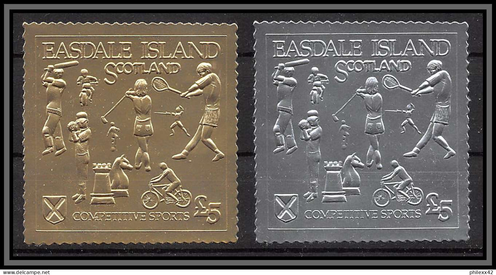 86388 Easdale Scotland Sports Tennis Chess Golf Velo Cycling Moto Escrime Baseball OR Gold Stamps Argent Silver ** MNH - Motos